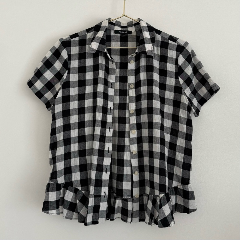 Madewell Black and White Button Down Shirt with Gingham Pattern - Picture 3 of 5